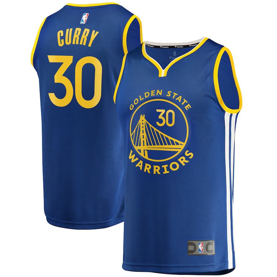 Men Golden State Warriors 30 Stephen Curry Fanatics Branded Royal 2022-23 Fast Break Replica Player NBA Jersey